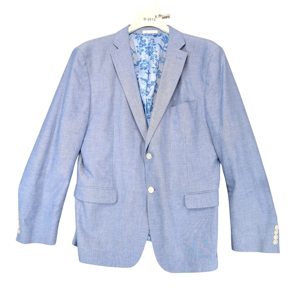IZOD Blue Cotton Blazer Jacket Mens 46R Tropical Lining Resort Casual Preppy